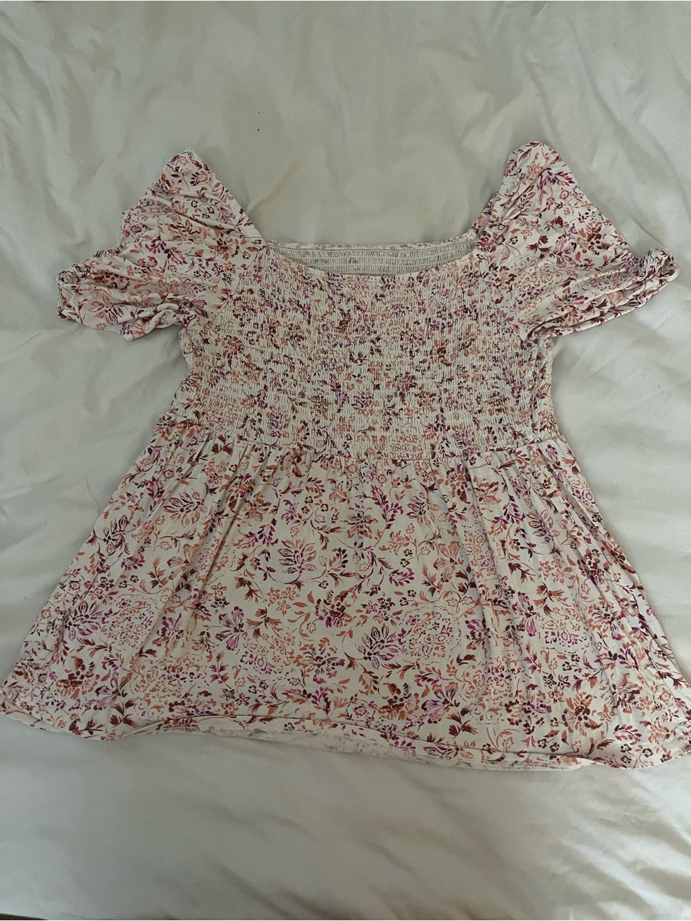 Maternity floral Puff-Sleeve Top - Pink/Cream